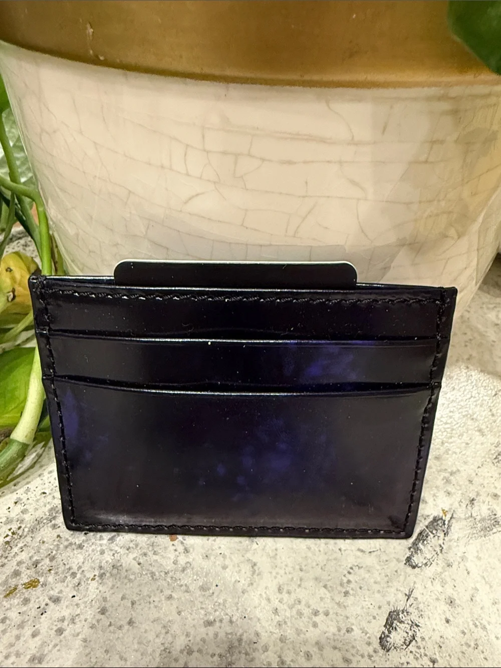 Bugatchi Black Gloss Leather Card Holder
